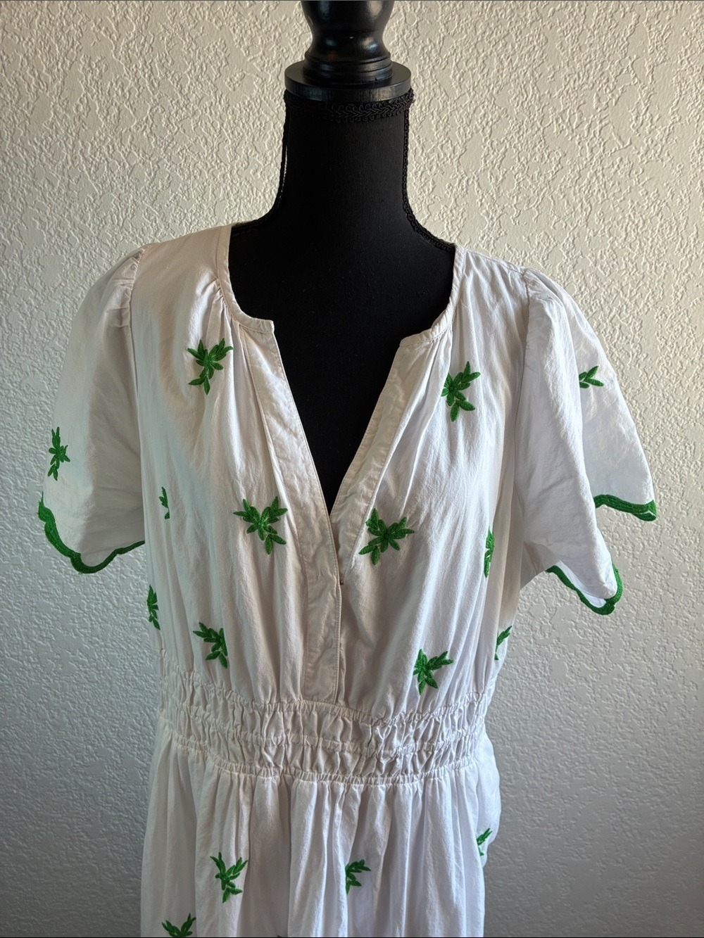 Anthropologie The Somerset Embroidered Maxi Dress White Green Floral Leaves XL - Picture 5 of 11